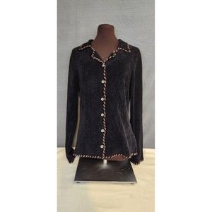 Harolds Vintage Women's Sweater Size M‎ Chenille Hand Framed Black Leather Trim